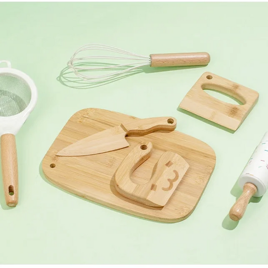 Apprendre à Cuisiner en Sécurité - Kit de Cuisine en Bois et Inox - 19 Pièces