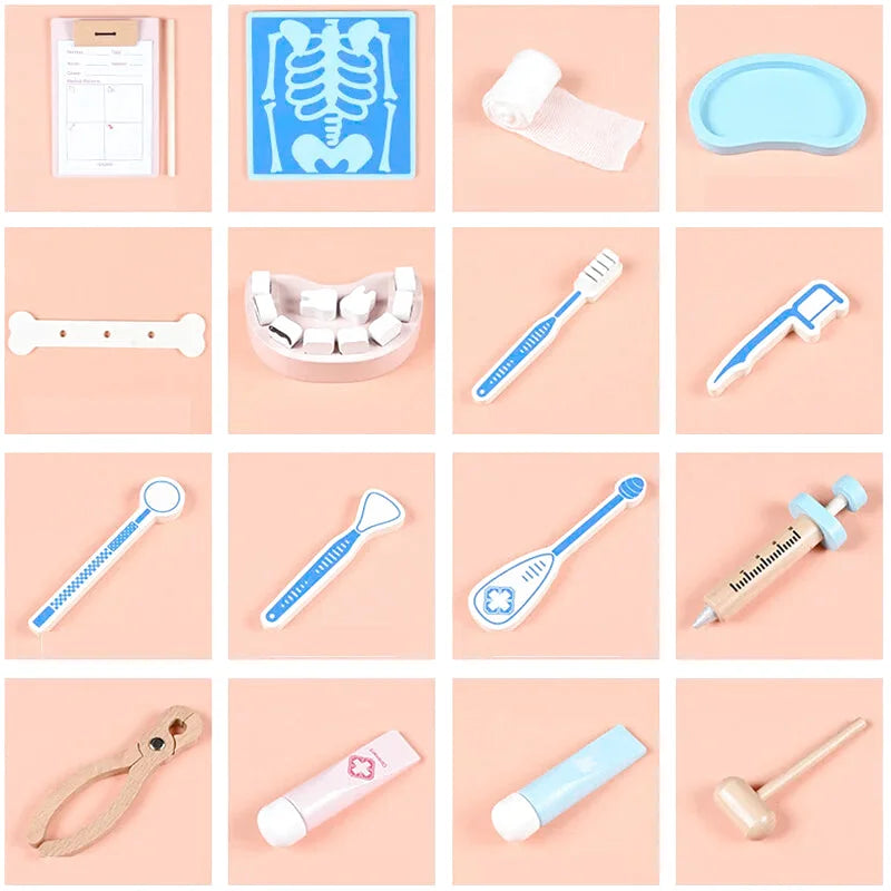 Jeu d'Imitation Très Complet en Bois - Docteur - 43 Pièces