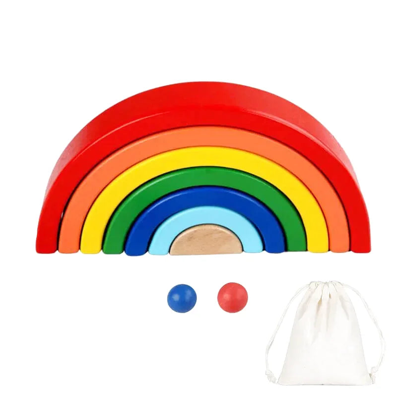 Mini Arc-en Ciel En Bois Montessori avec Son Sac- 9 pièces - 3*18*9 cm