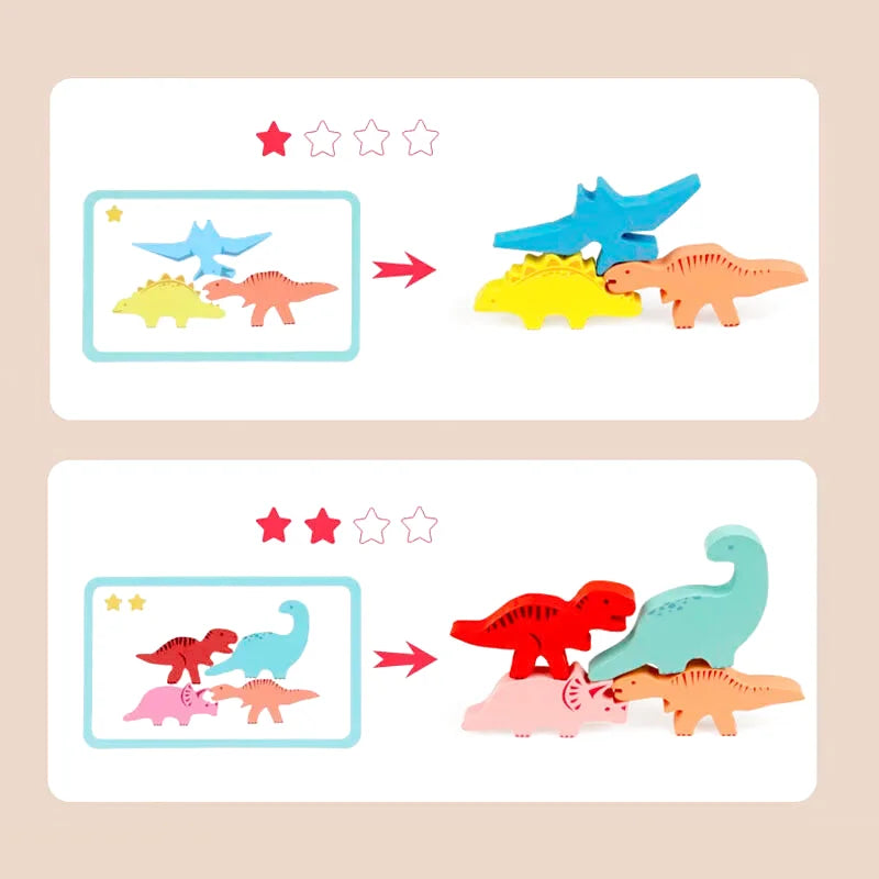 Petit Jeu de Motricité et d'Equilibre en Bois - Empilons les Dinosaures!