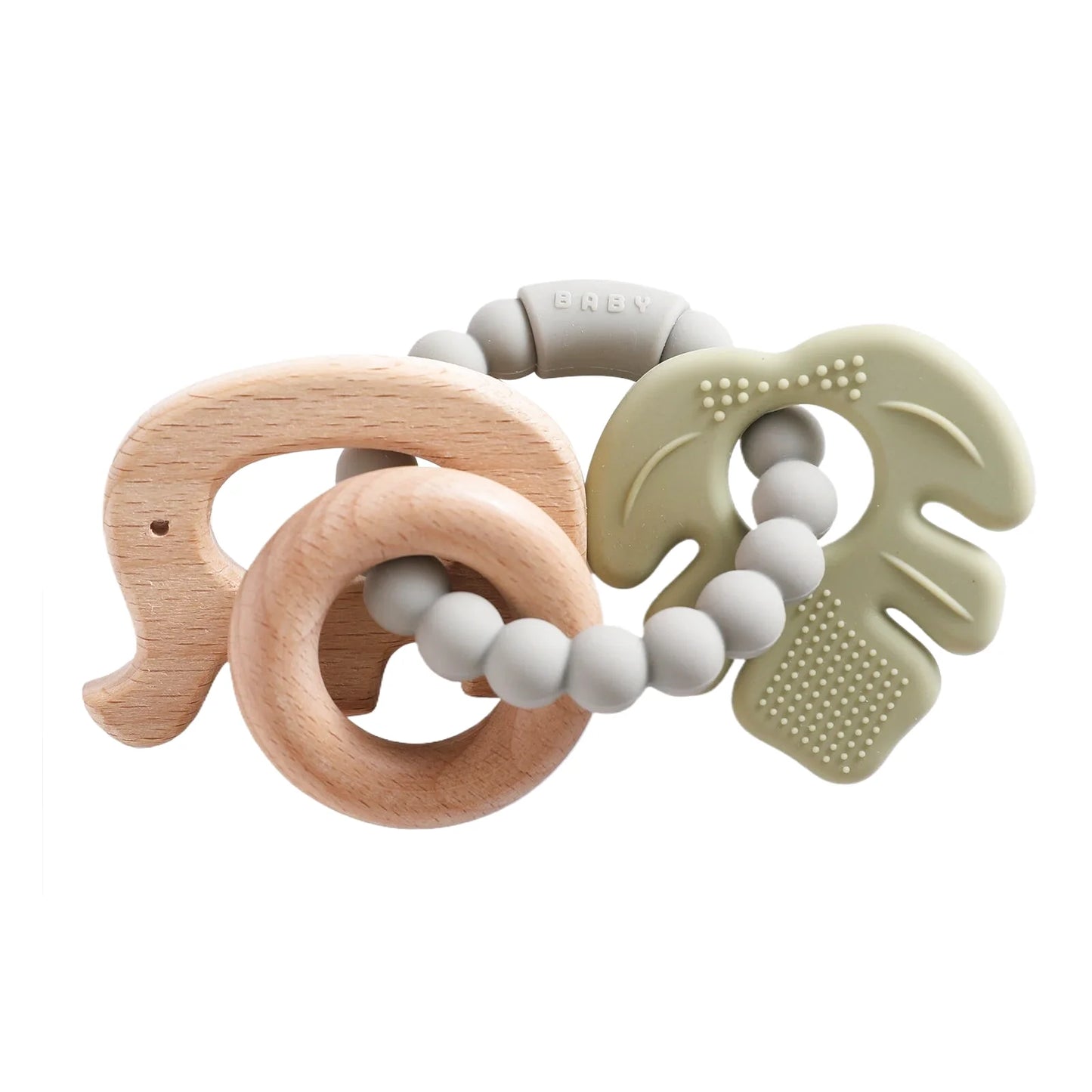 Hochet en Bois et Silicone avec Anneau de Dentition