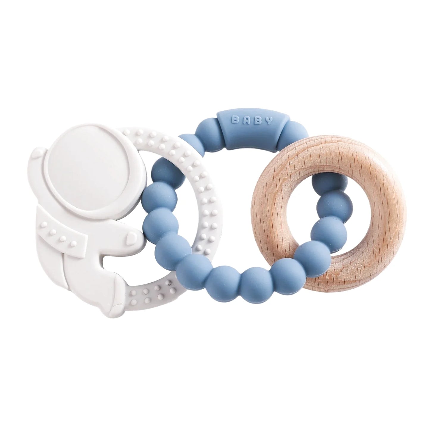 Hochet en Bois et Silicone avec Anneau de Dentition