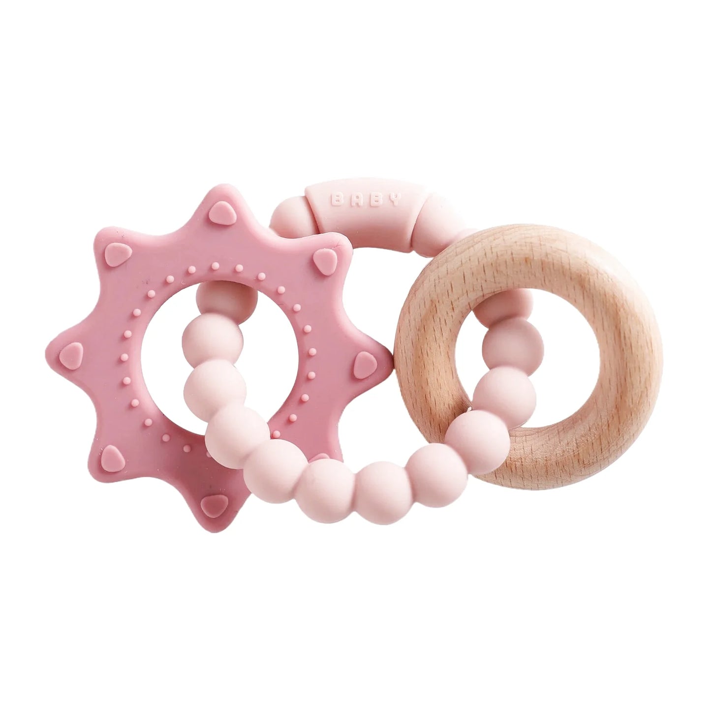 Hochet en Bois et Silicone avec Anneau de Dentition