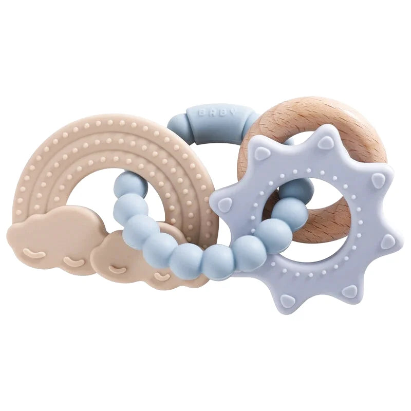 Hochet en Bois et Silicone avec Anneau de Dentition