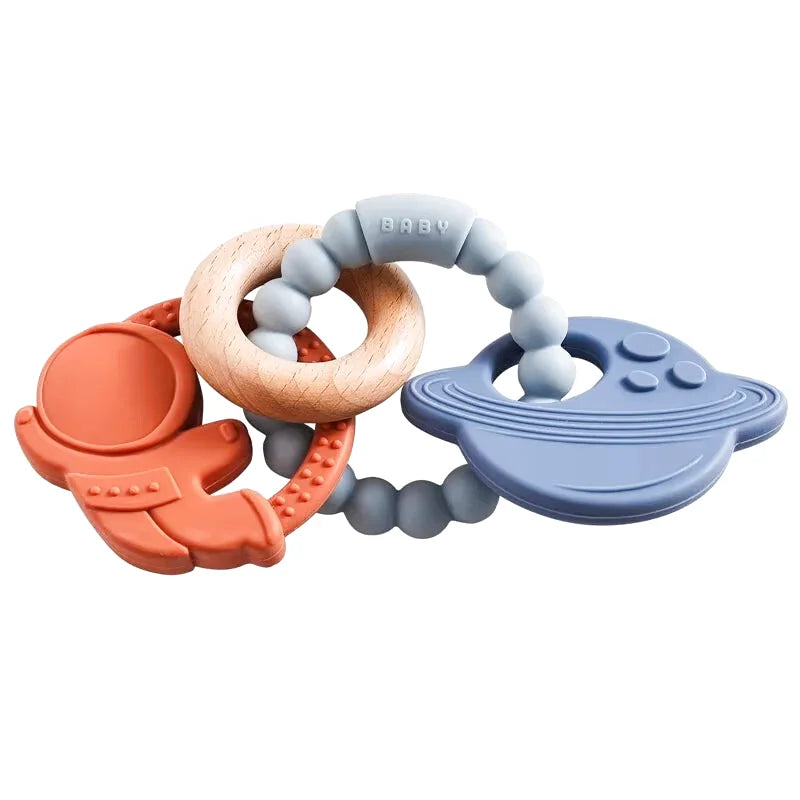 Hochet en Bois et Silicone avec Anneau de Dentition