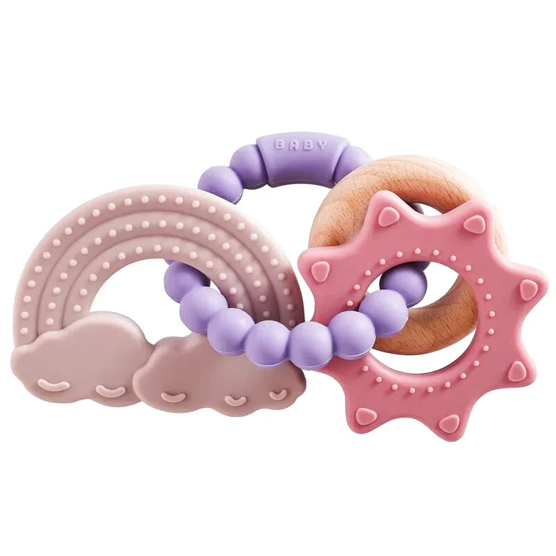 Hochet en Bois et Silicone avec Anneau de Dentition