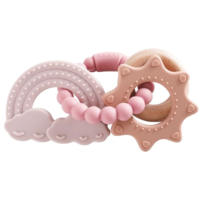 Hochet en Bois et Silicone avec Anneau de Dentition