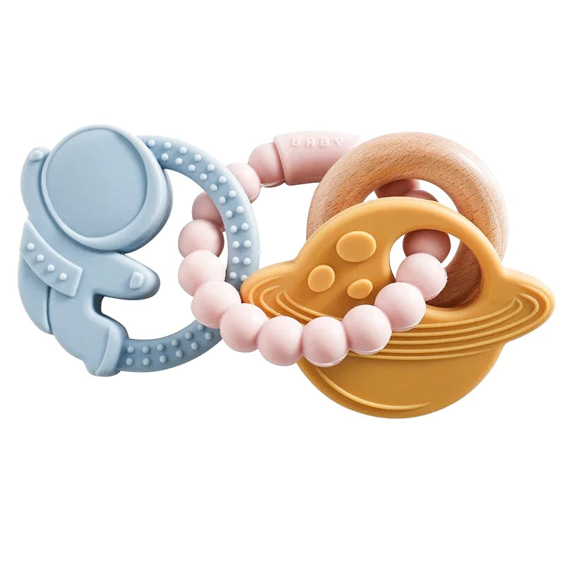 Hochet en Bois et Silicone avec Anneau de Dentition