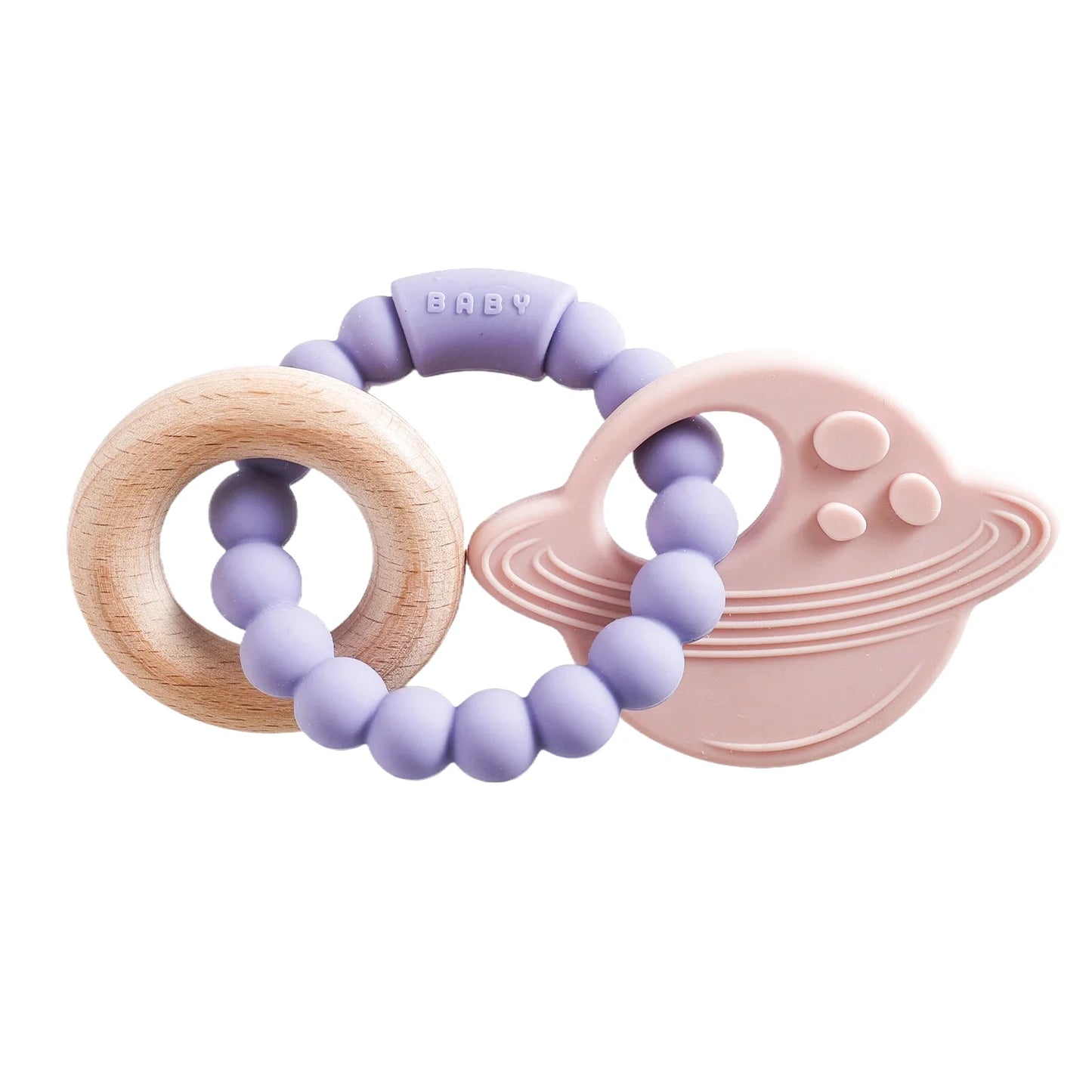 Hochet en Bois et Silicone avec Anneau de Dentition