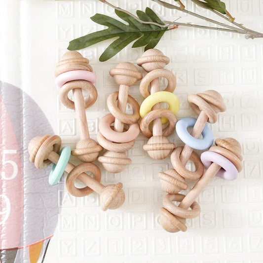 Hochet en Bois pour Bébé avec Anneau de Dentition
