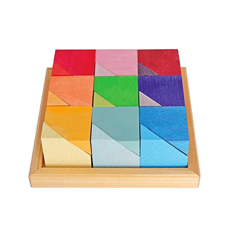 Jeux Blocs de Construction Multicolore Montessori en Bois