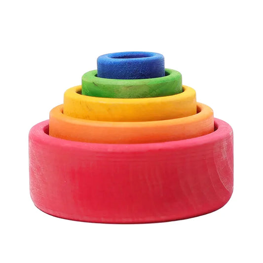 Jeux Encastrement Arc-en-Ciel en Bois Cercles - 5 pièces