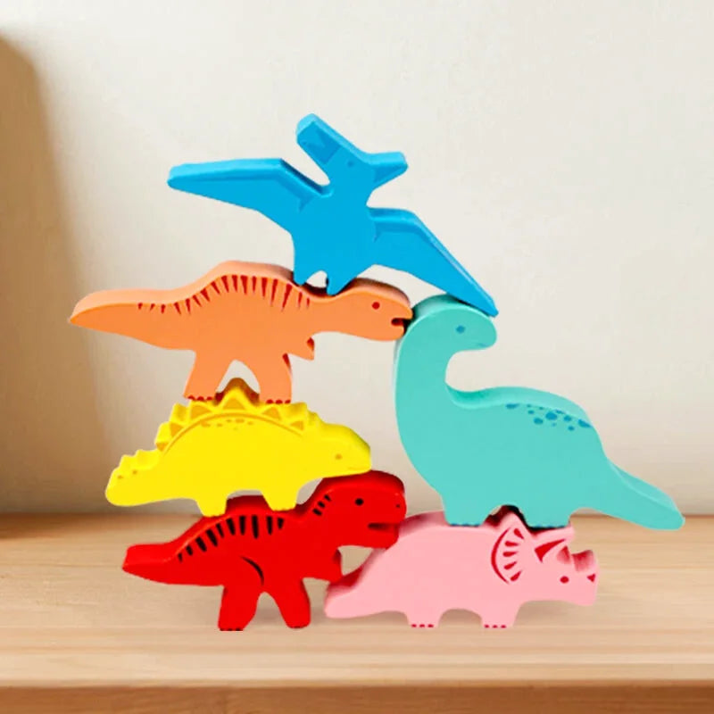 Petit Jeu de Motricité et d'Equilibre en Bois - Empilons les Dinosaures!
