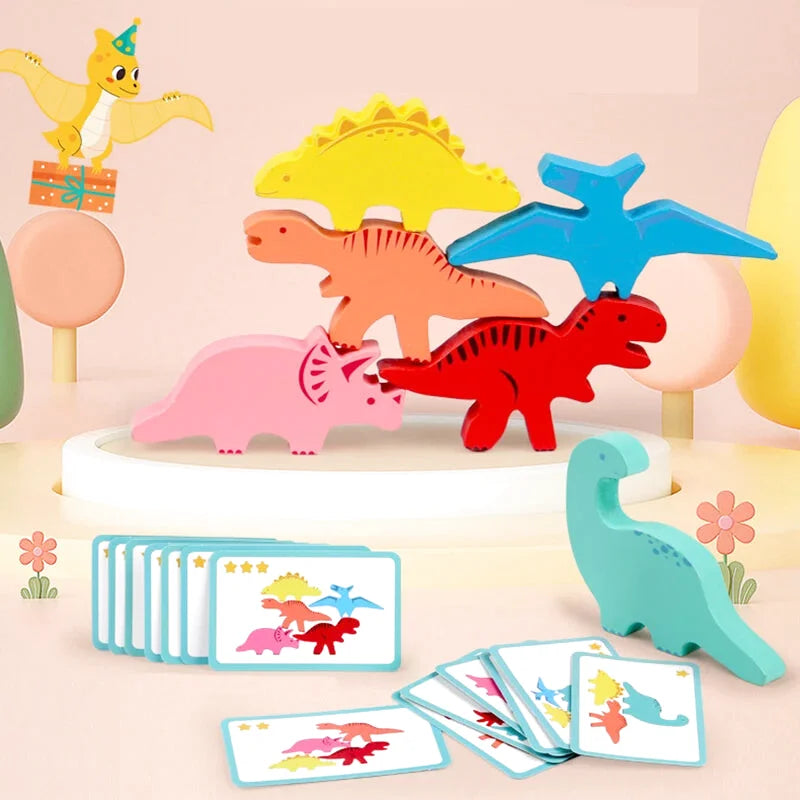 Petit Jeu de Motricité et d'Equilibre en Bois - Empilons les Dinosaures!