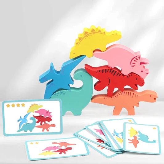 Petit Jeu de Motricité et d'Equilibre en Bois - Empilons les Dinosaures!