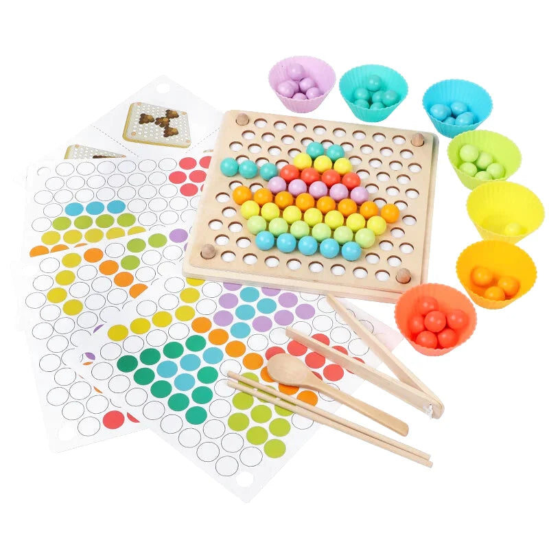 Tableau d'Activités - Reproduction de Modèles - Billes de Bois - Motricité fine