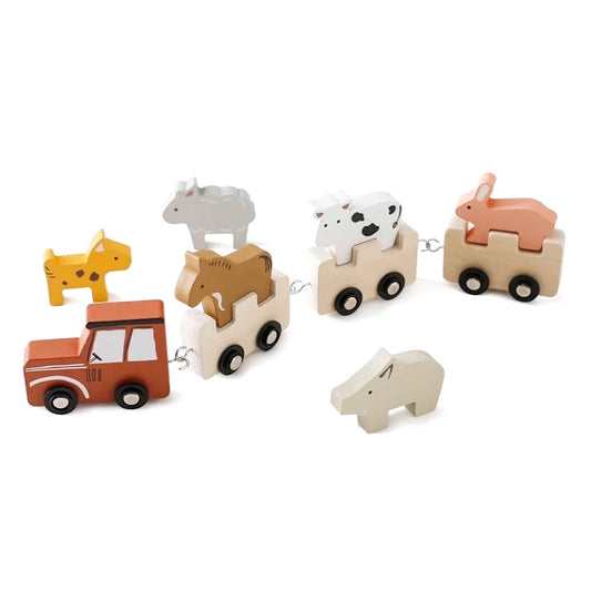 Tracteur à Tirer - Jeux en Bois avec Véhicule et Animaux